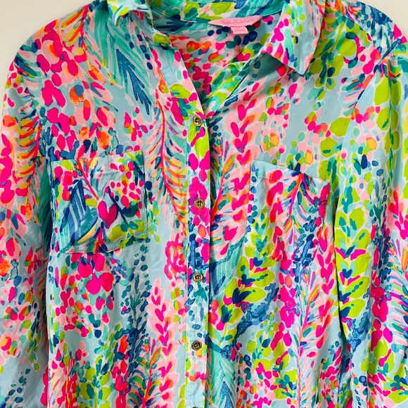 Lily Pulitzer Women’s Natalie Colorful Shirtdress Coverup XS Beach Pool Resort - Picture 5 of 8